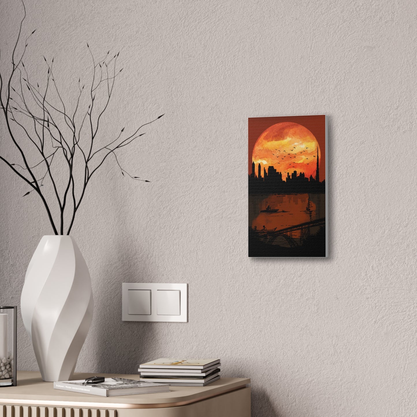Sunset City Skyline Canvas Print — Orange Urban Sunset Wall Art