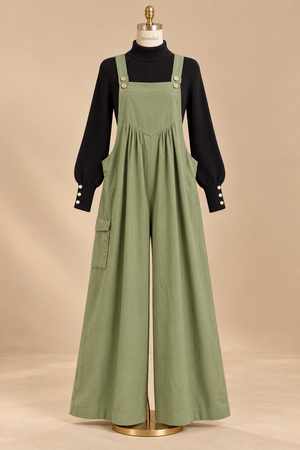 BiBi Ruched Wide Leg Overalls with Pockets