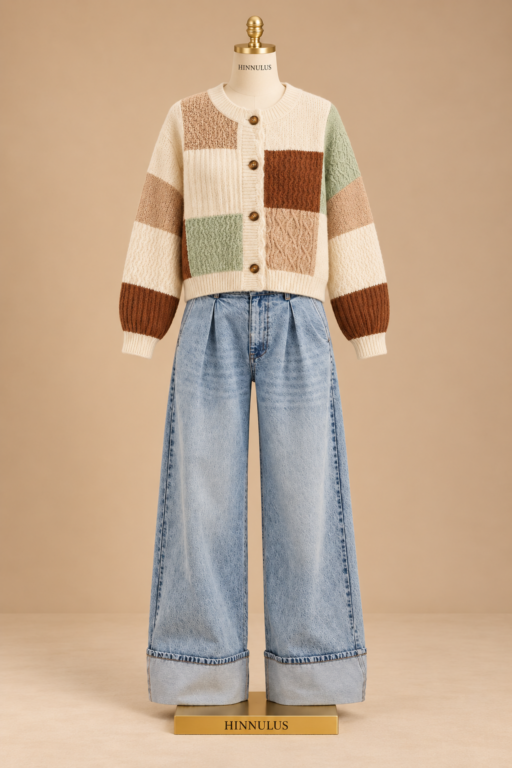 VERY J Color Block Button Down Textured Sweater Cardigan