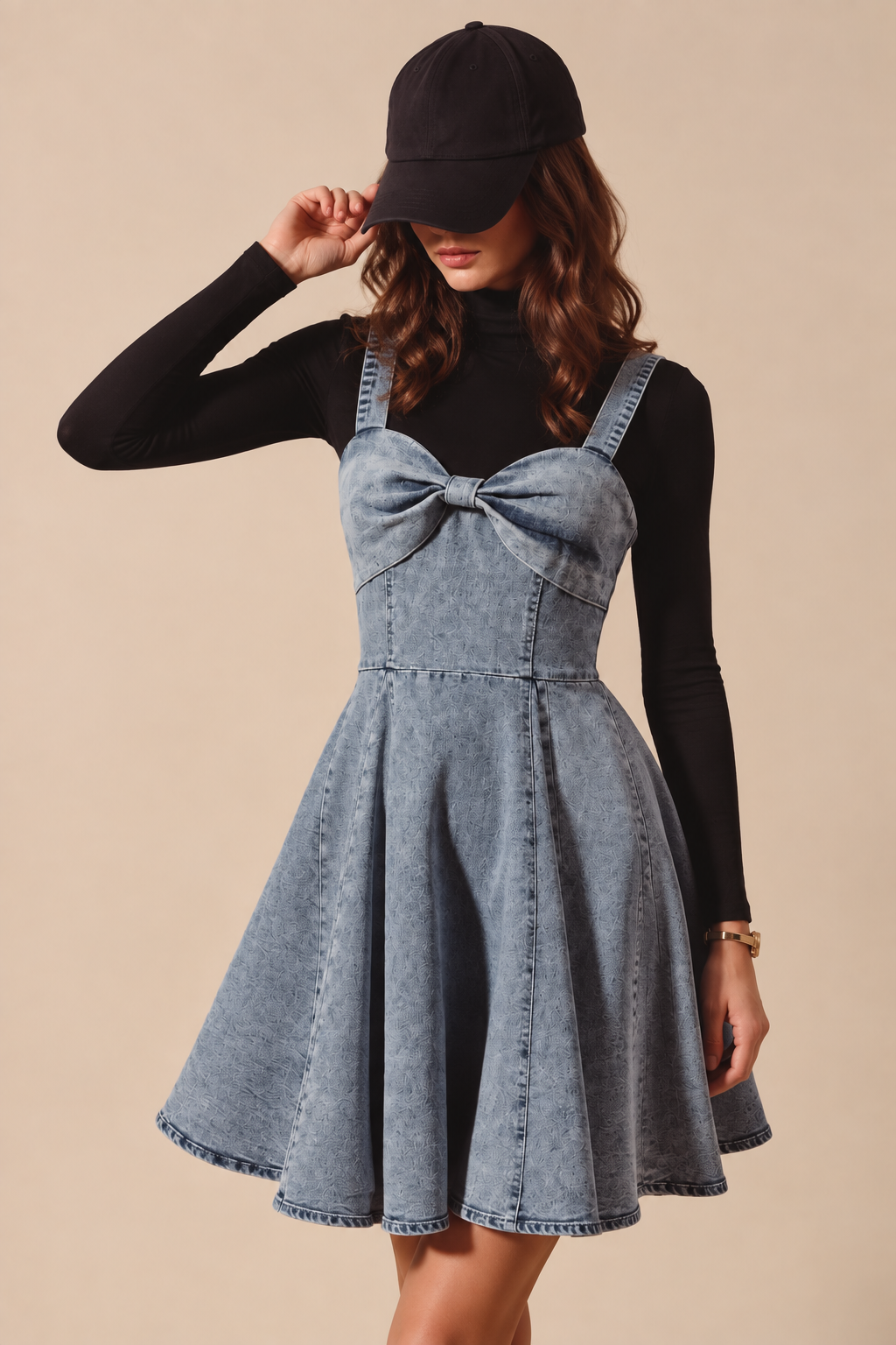 The Mineral-Washed Bow Denim Dress