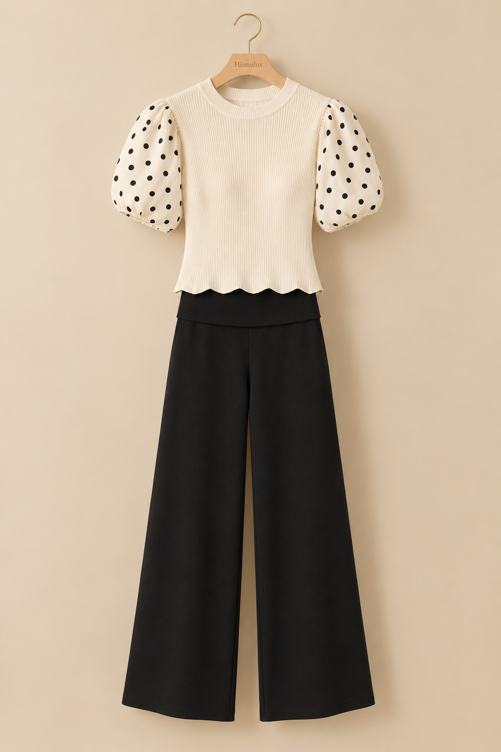 Polka Dot Balloon Sleeve Blouse