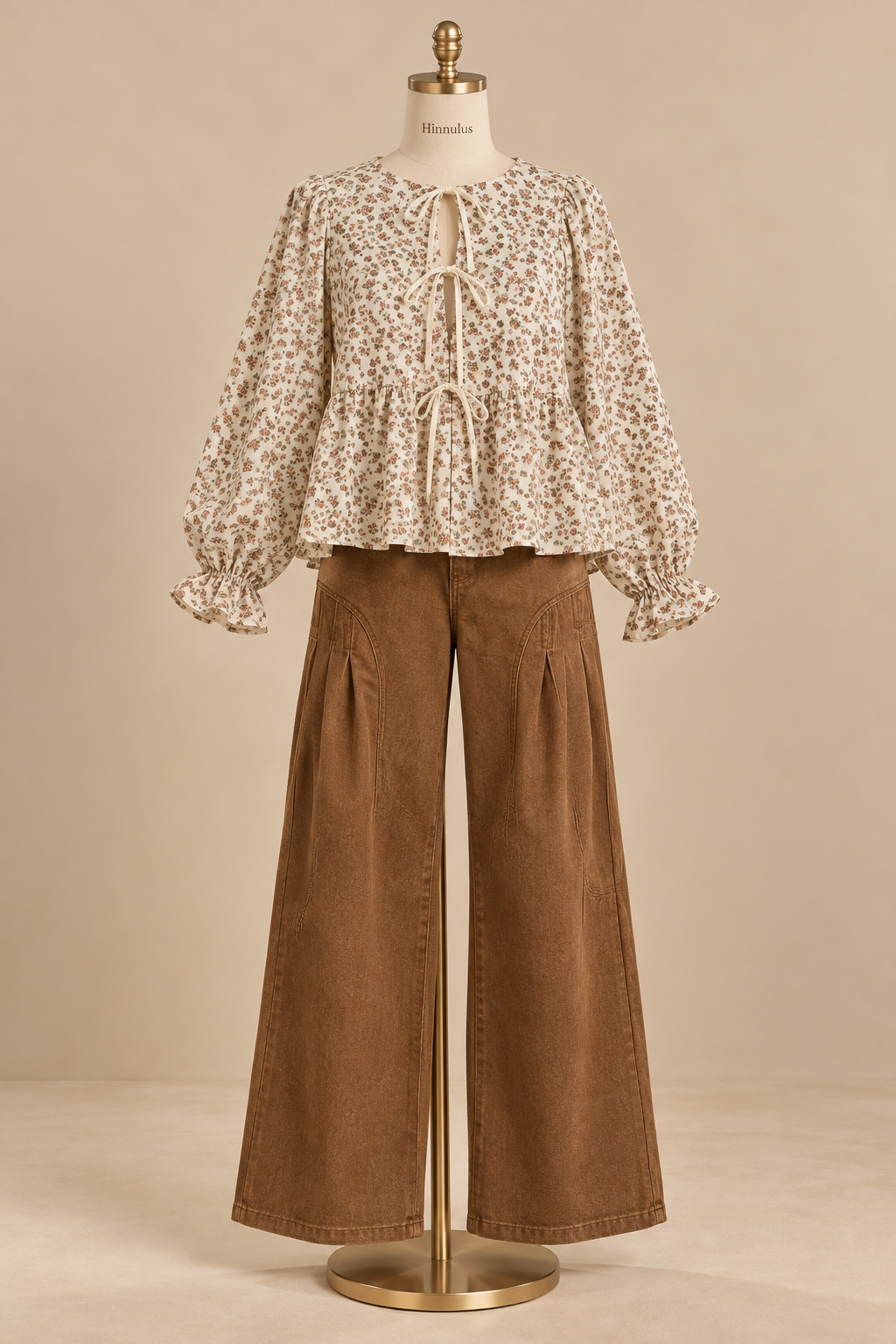BiBi Floral Printed Peplum Blouse with Shirring and Tied