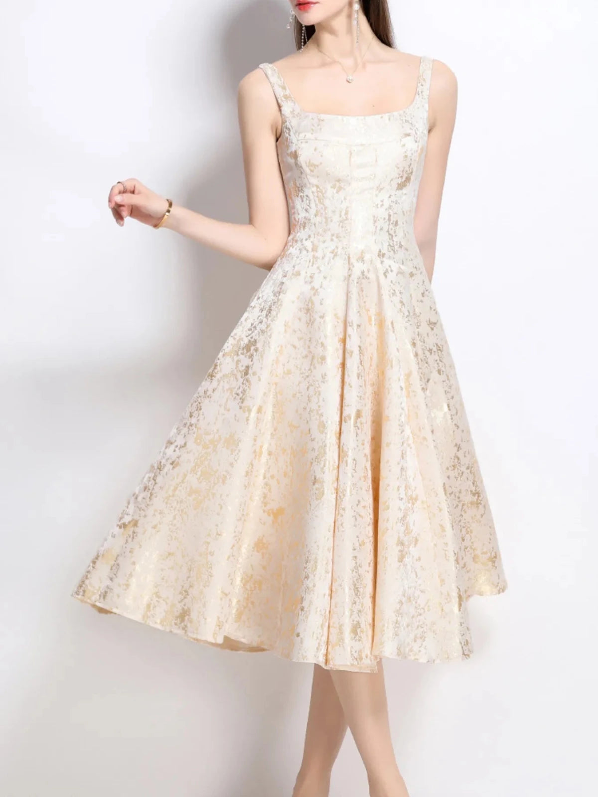 a line sleeveless midi dress Floral A-Line Sleeveless Midi Dress – Hinnulus