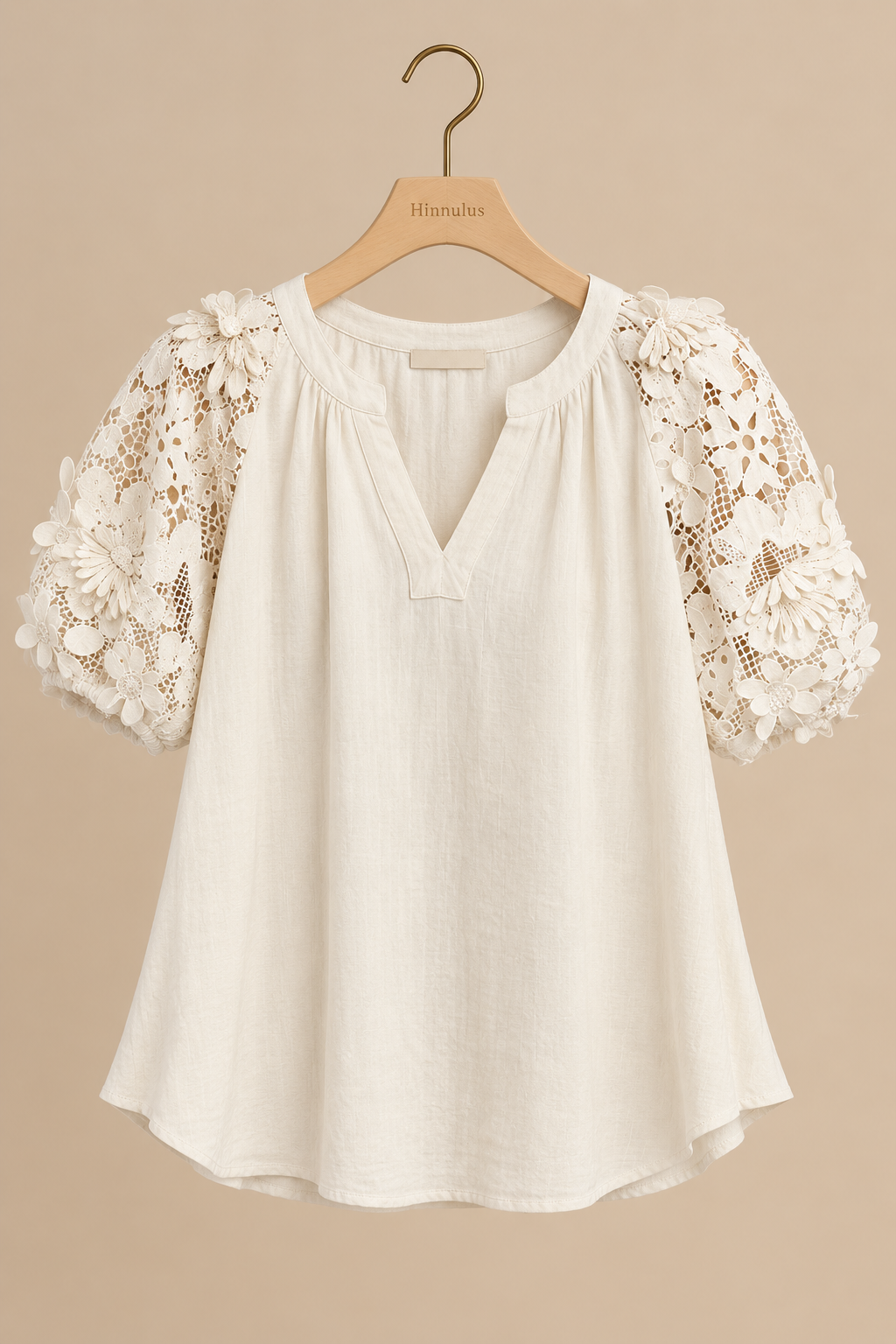 French Terry Boxy Top with Floral Lace Sleeves