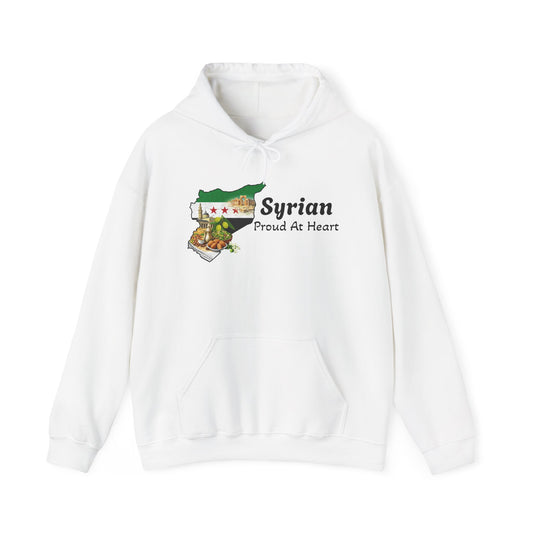Syrian Pride Hoodie — "Syrian Proud At Heart" Flag & Landmark Pullover
