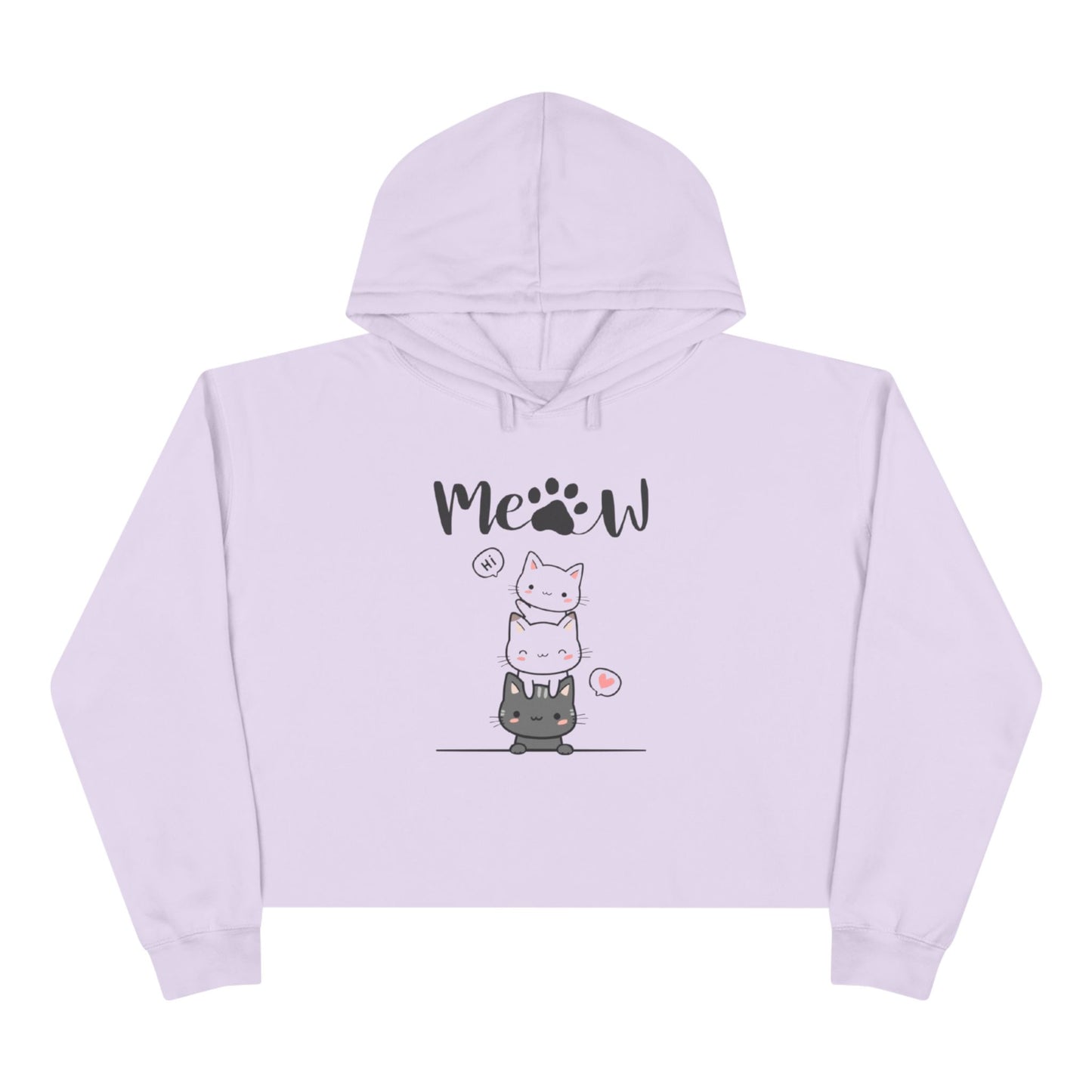 Cute Stacked Kittens Crop Hoodie - "Meow" Graphic Cat Lover Pullover