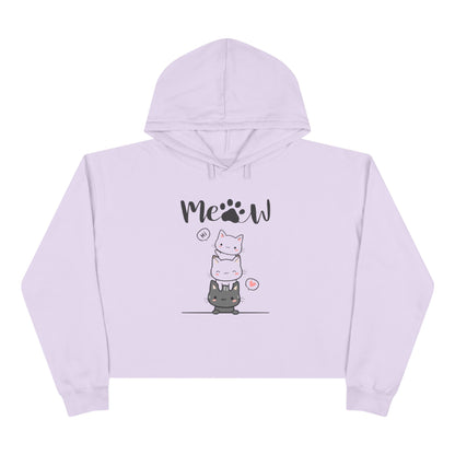 Cute Stacked Kittens Crop Hoodie - "Meow" Graphic Cat Lover Pullover