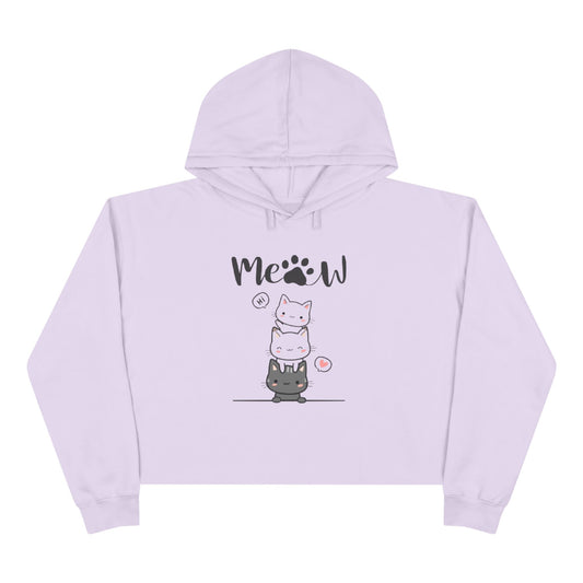 Cute Stacked Kittens Crop Hoodie - "Meow" Graphic Cat Lover Pullover