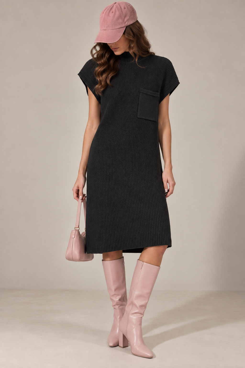 The Ribbed Cotton Mock Neck Dress