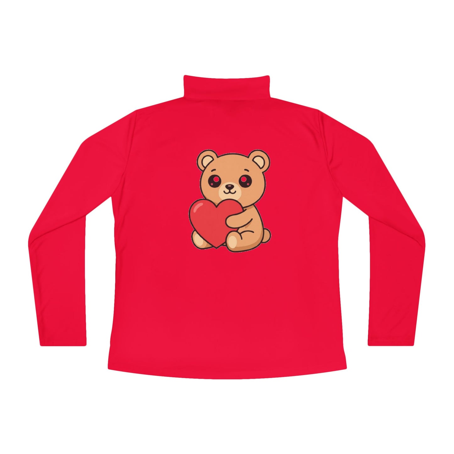 Ladies Quarter-Zip Pullover — Cute Bear Holding Heart Graphic