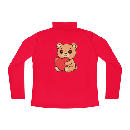 Ladies Quarter-Zip Pullover — Cute Bear Holding Heart Graphic