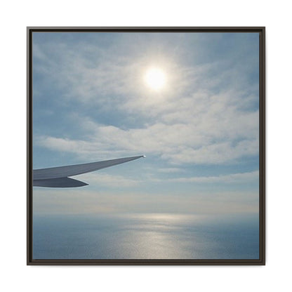 Framed Matte Canvas - Airplane Wing Over Ocean Sky
