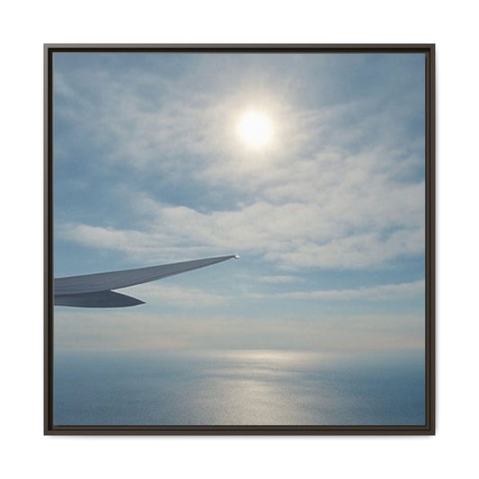 Framed Matte Canvas - Airplane Wing Over Ocean Sky
