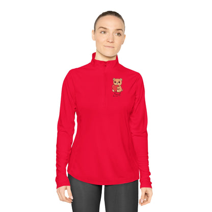 Ladies Quarter-Zip Pullover — Cute Bear Holding Heart Graphic