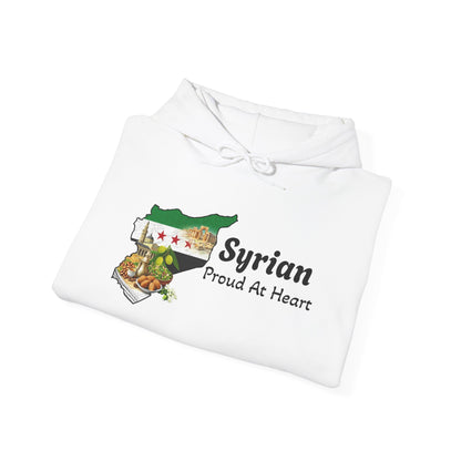 Syrian Pride Hoodie — "Syrian Proud At Heart" Flag & Landmark Pullover