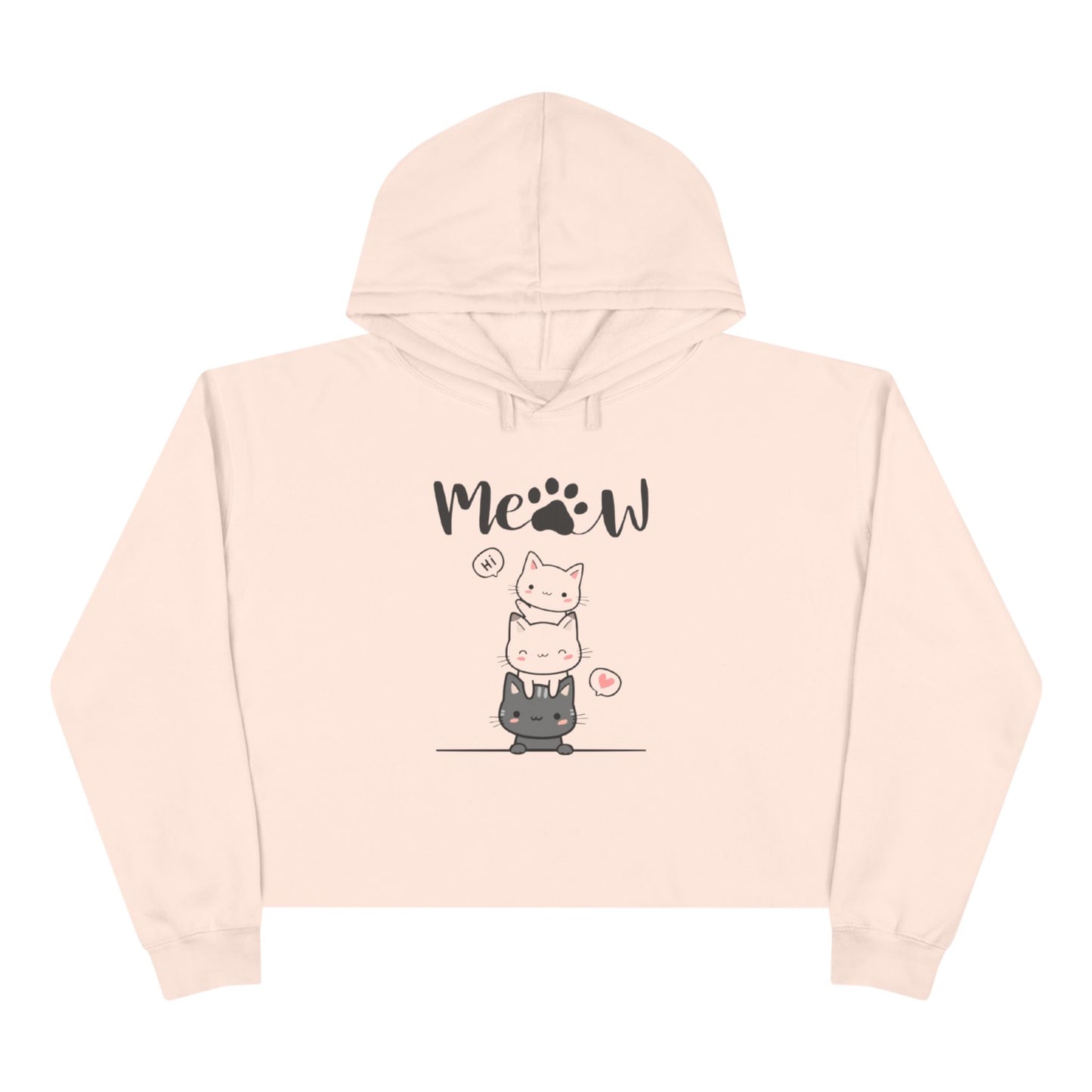 Cute Stacked Kittens Crop Hoodie - "Meow" Graphic Cat Lover Pullover