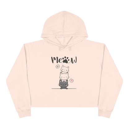 Cute Stacked Kittens Crop Hoodie - "Meow" Graphic Cat Lover Pullover