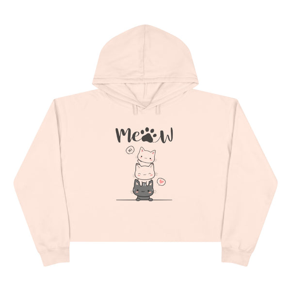 Cute Stacked Kittens Crop Hoodie - "Meow" Graphic Cat Lover Pullover