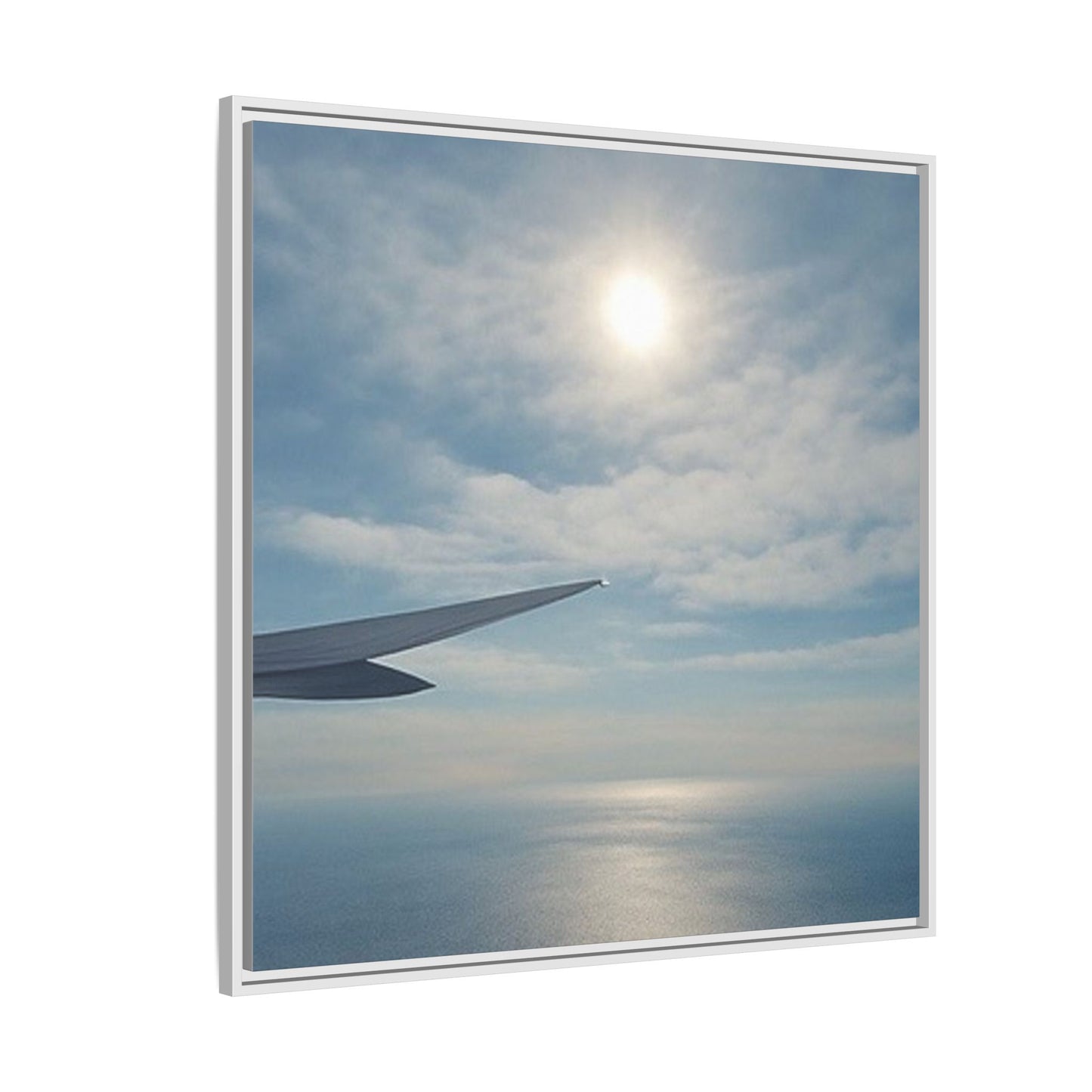 Framed Matte Canvas - Airplane Wing Over Ocean Sky