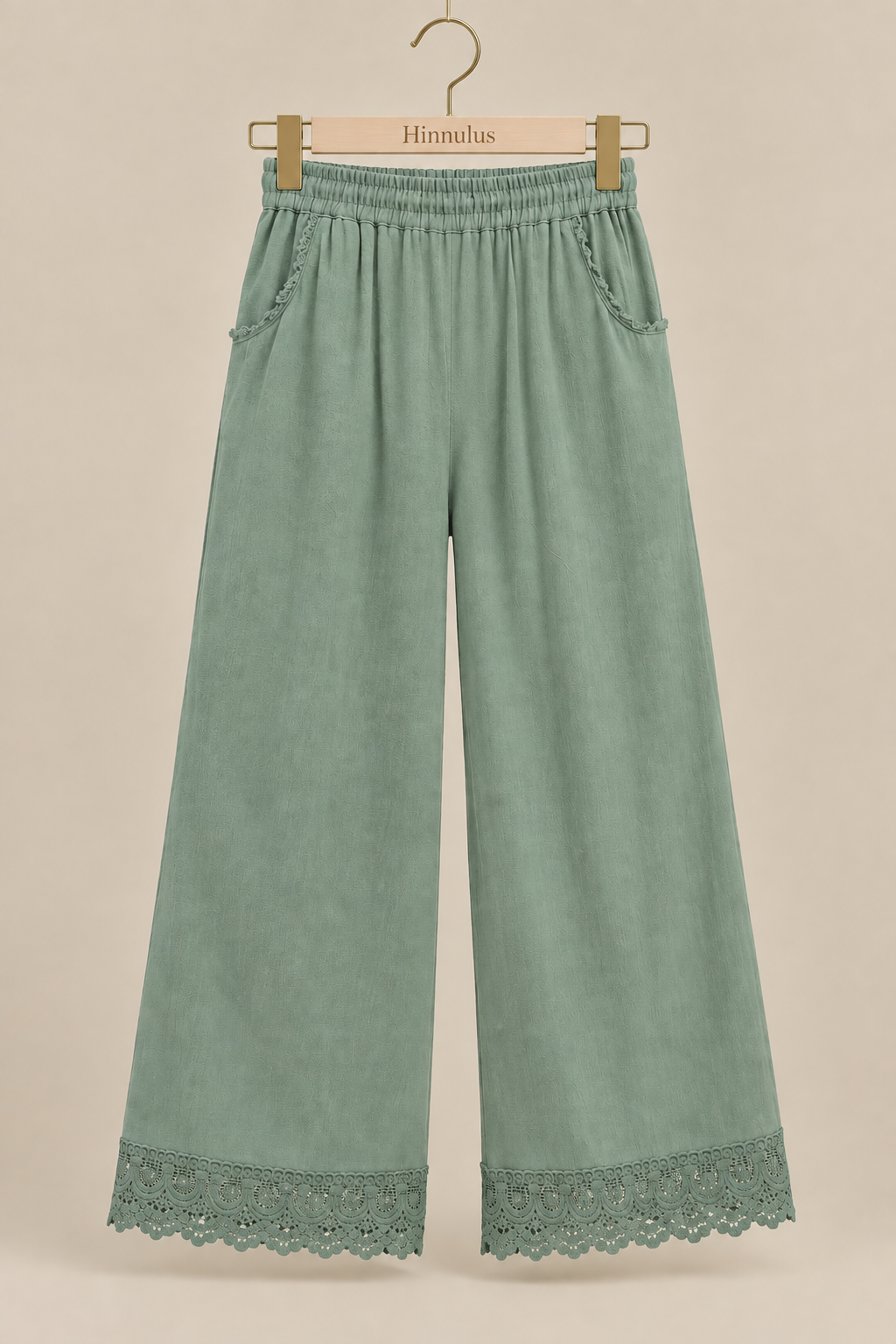 Umgee Linen Wide Leg Cropped Pants with Lace Trim