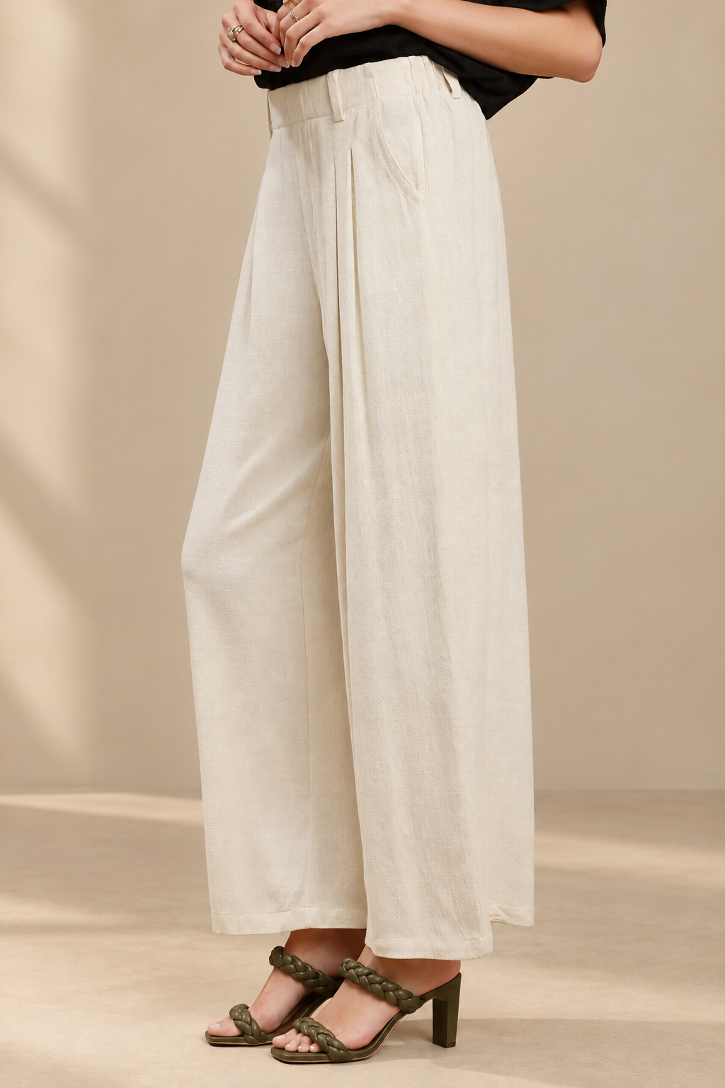 Umgee High Waist Linen Blend Wide Leg Trousers