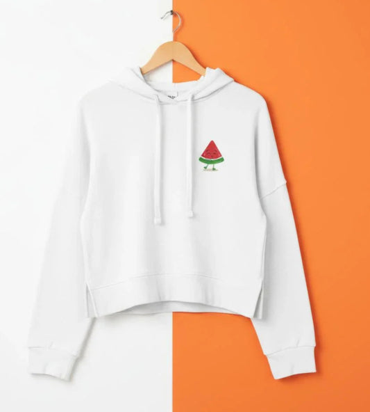 Cute Watermelon Crop Hoodie — Kawaii Fruit Graphic Crop Sweatshirt