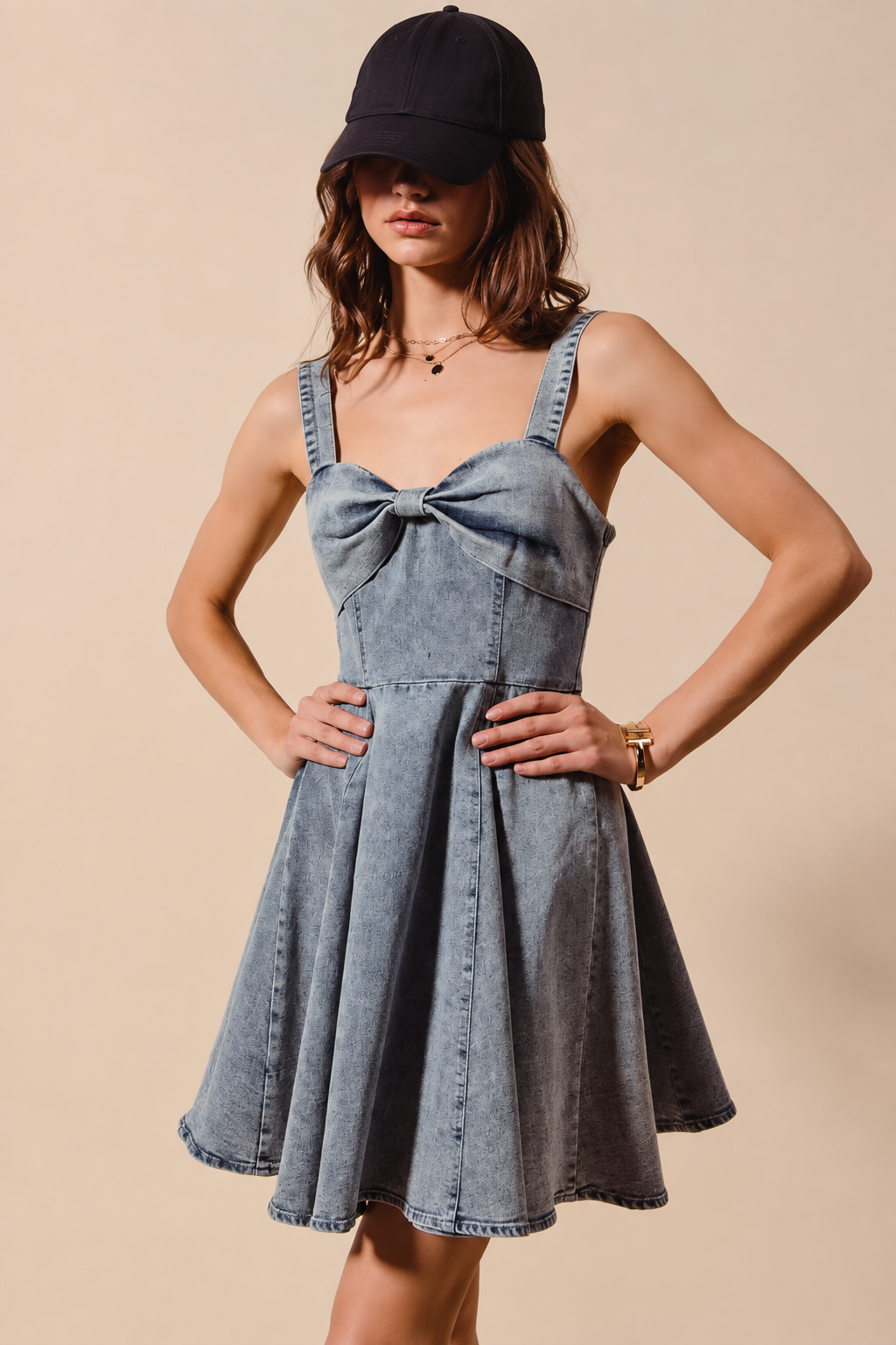 The Mineral-Washed Bow Denim Dress