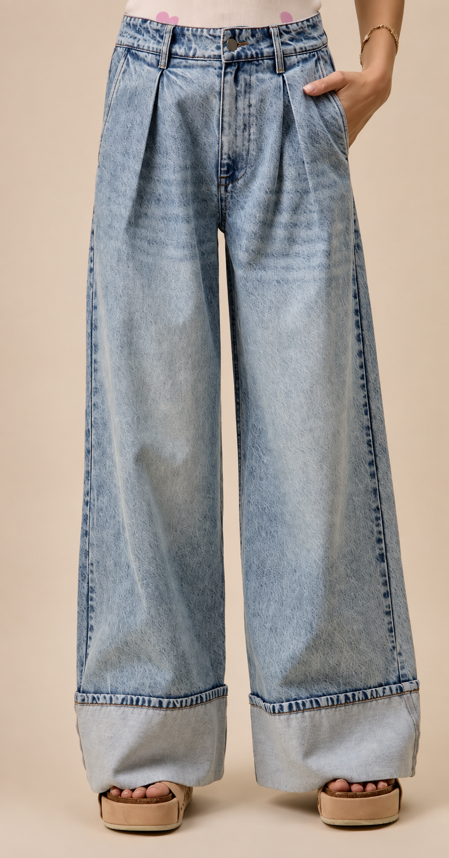 The Pleated Wide-Leg Denim Jeans