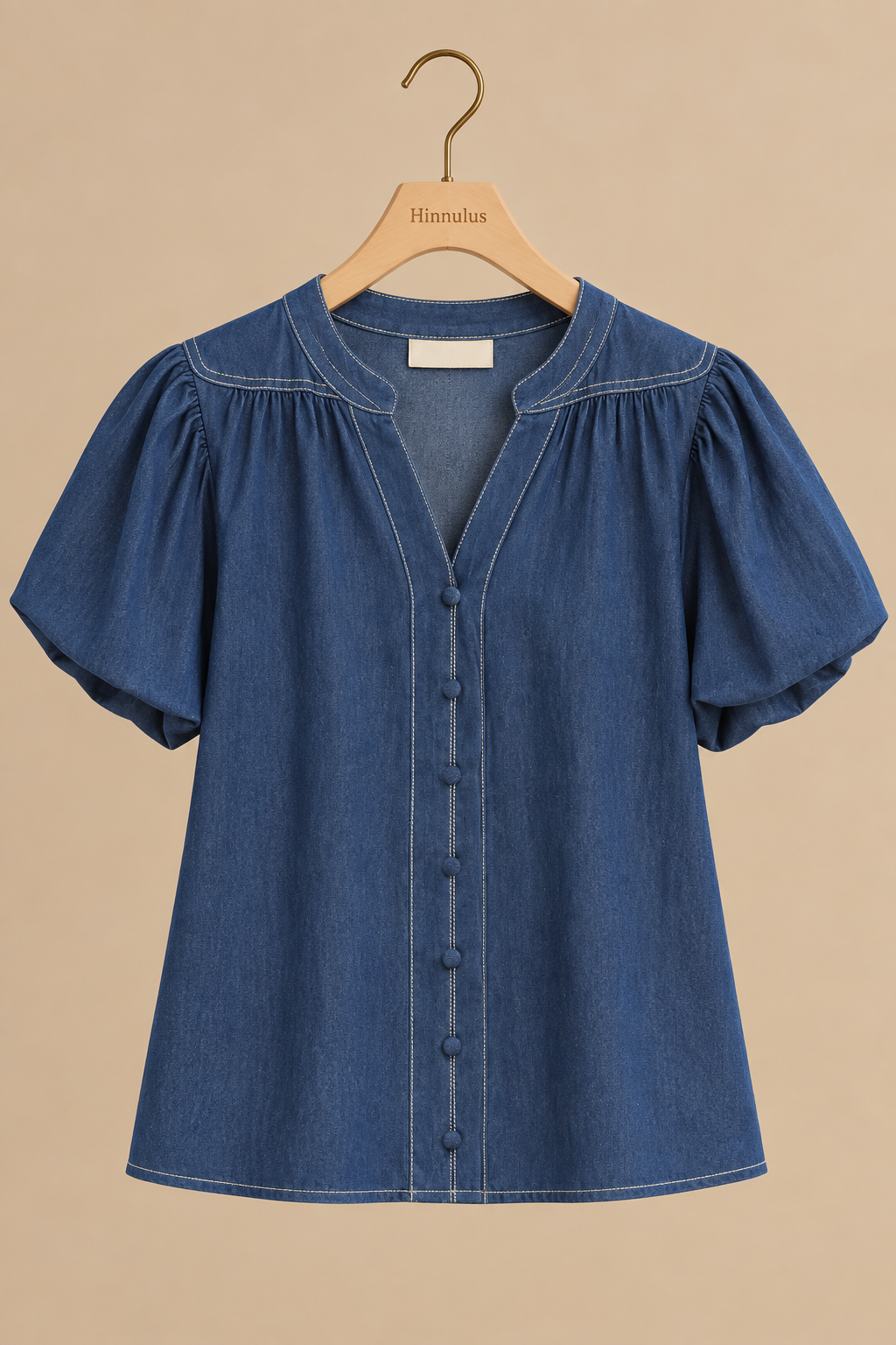 Vintage Denim Puff Sleeve Blouse | Women’s Cotton Denim Top
