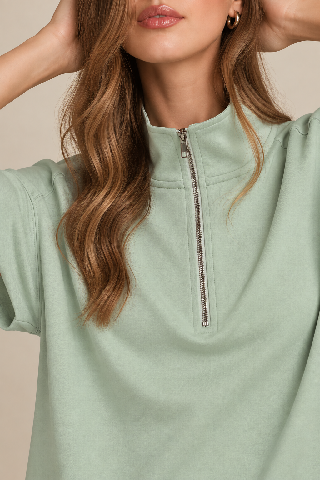 Half-Zip Scalloped Knit Pullover