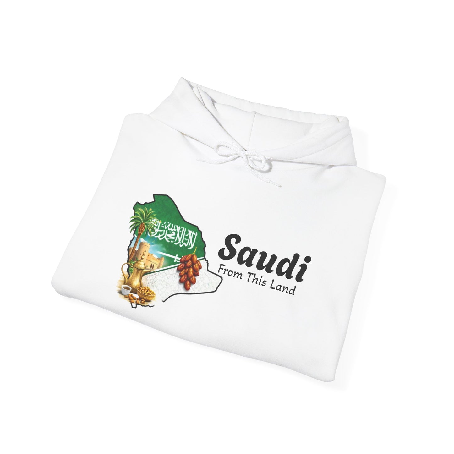 Saudi Map Hoodie — 'Saudi From This Land' Coffee & Date Palm Design