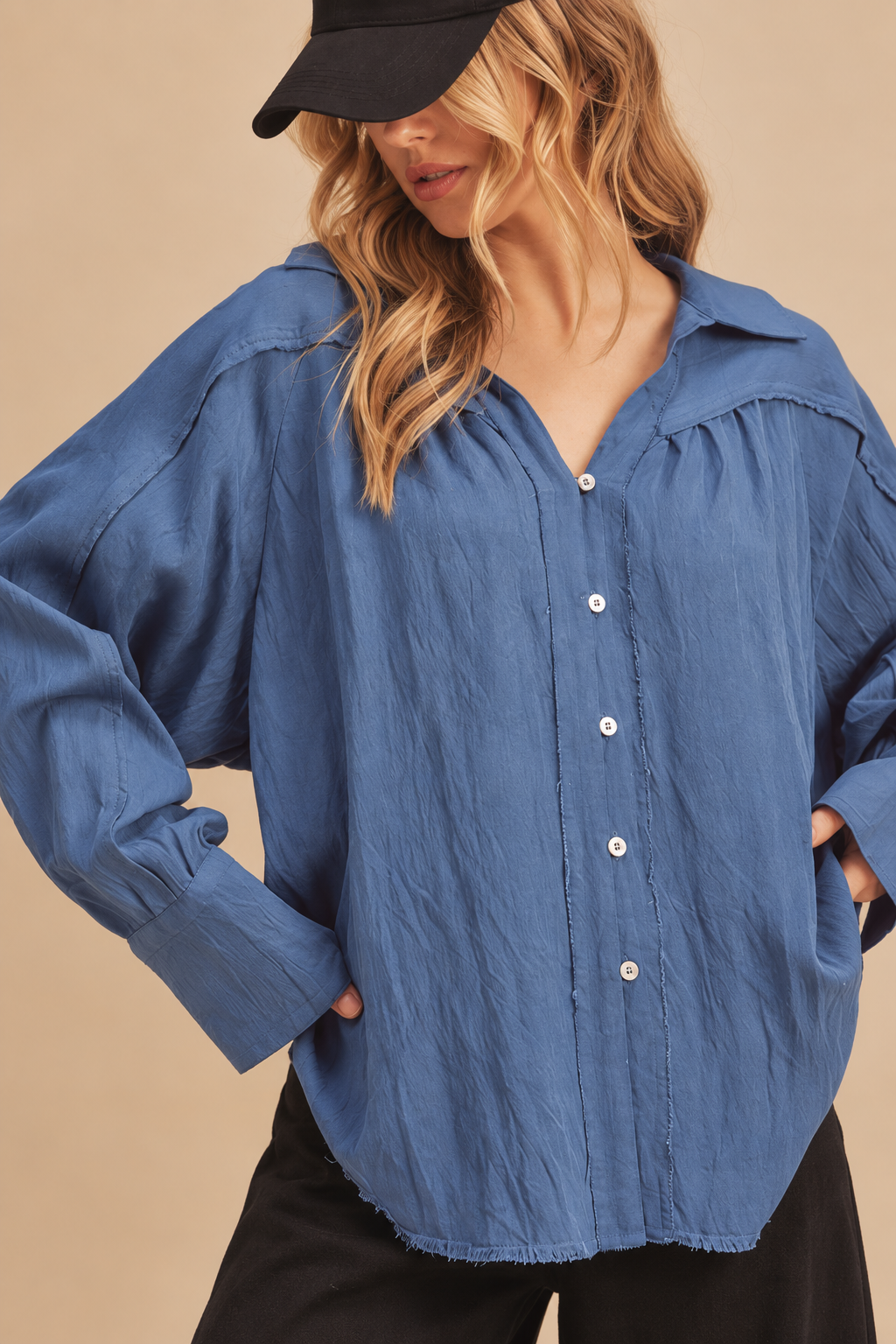 The Raw Hem Rayon Button-Down Shirt