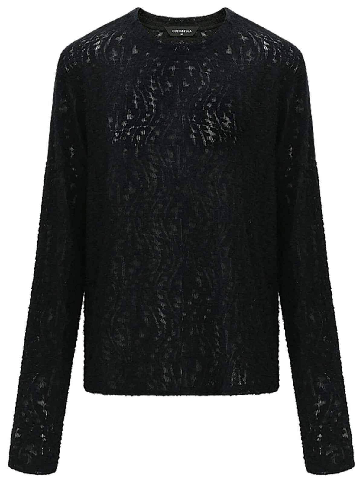 3D Hollow - out Jacquard Black Knit Top - Hinnulus