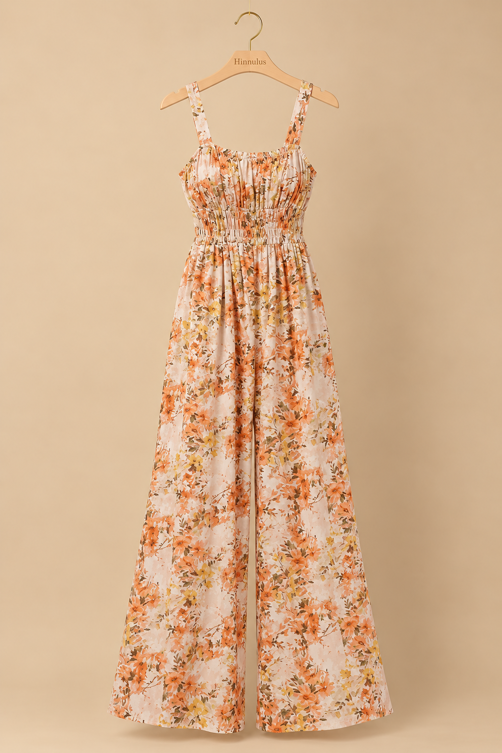 Mittoshop Flower Print Gathered Bust Sleeveless Jumpsuit