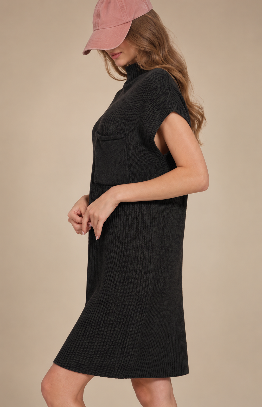 The Ribbed Cotton Mock Neck Dress