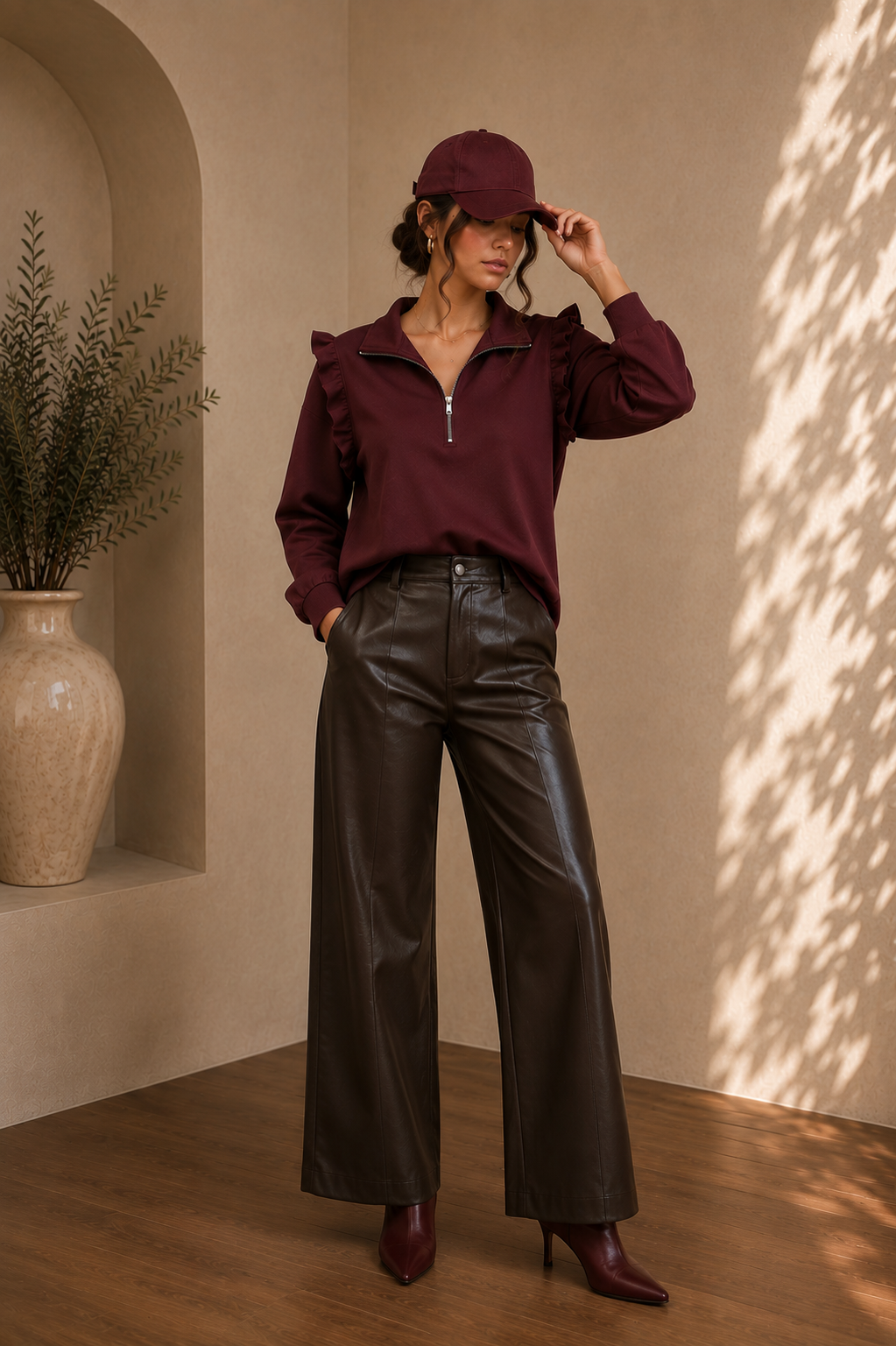 Umgee Luxeknit Ruffle Shoulder Quarter-Zip Sweatshirt