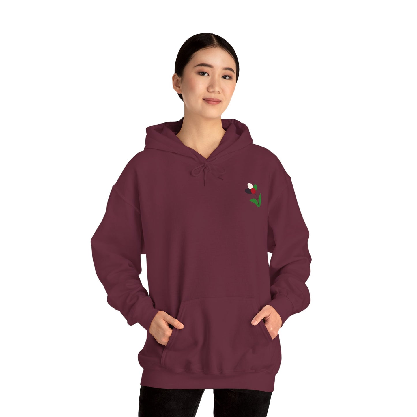 Embroidered Minimalist Tulip Hoodie — Small Chest Flower Graphic