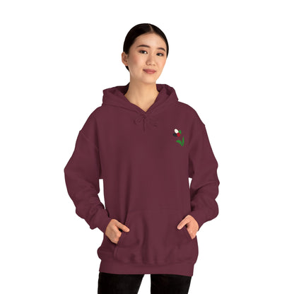 Embroidered Minimalist Tulip Hoodie — Small Chest Flower Graphic
