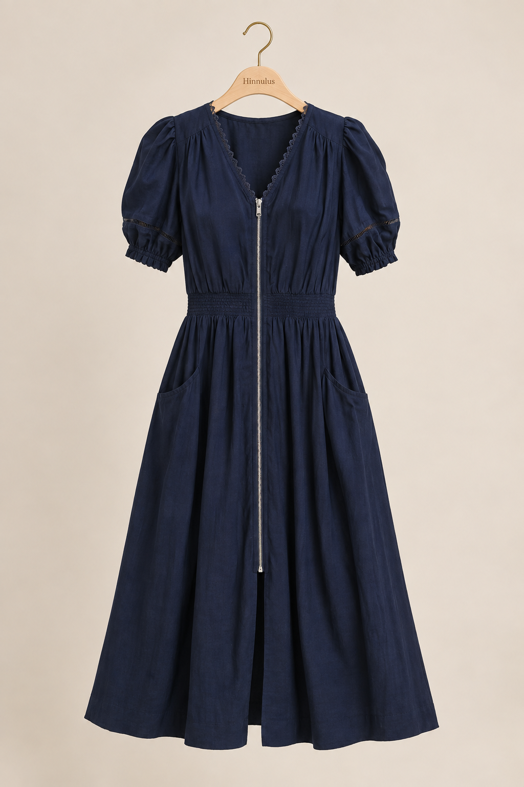 Umgee Zip-Front Smocked Waist Midi Dress