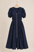 Umgee Zip-Front Smocked Waist Midi Dress