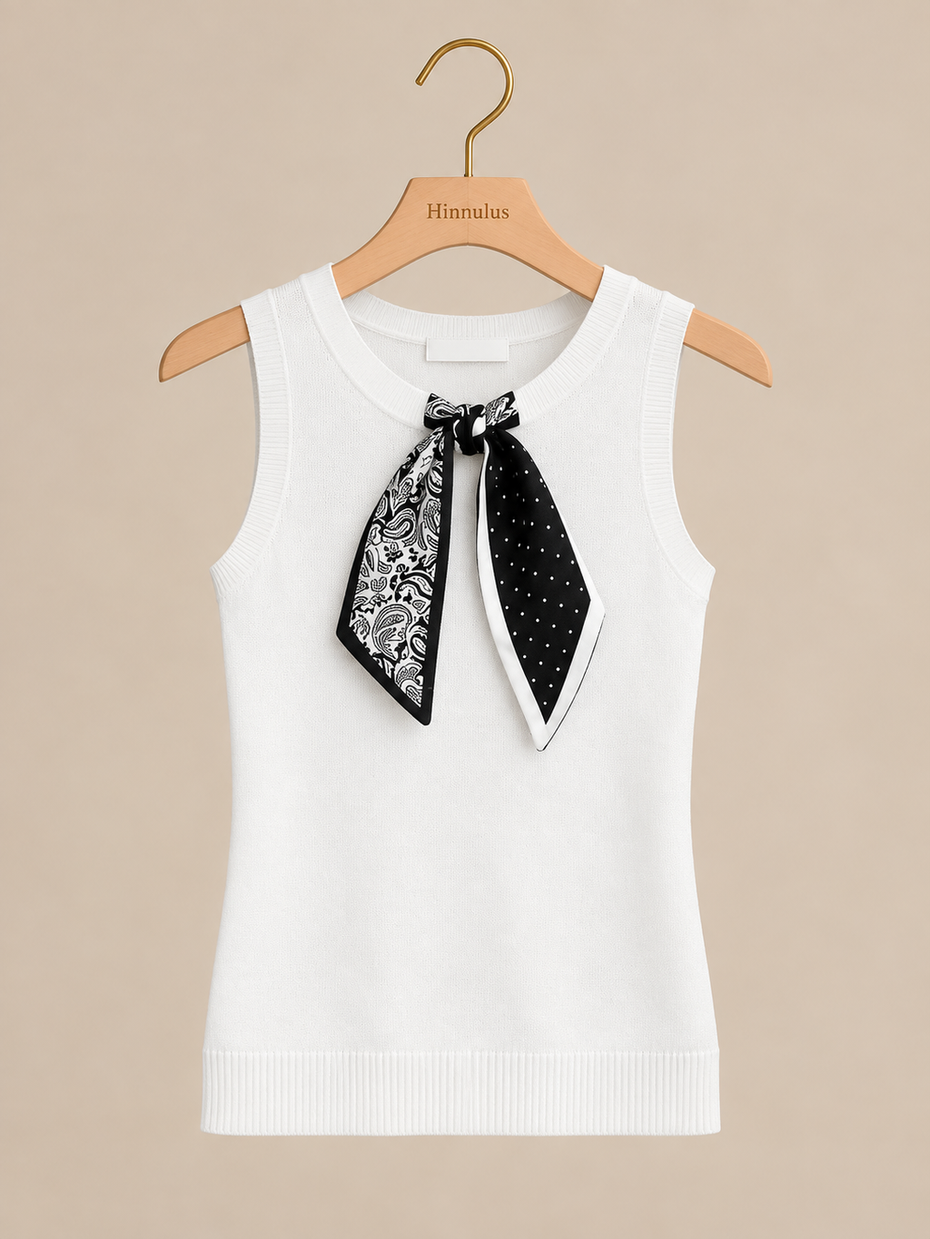 Scarf Detail Round Neck Tank