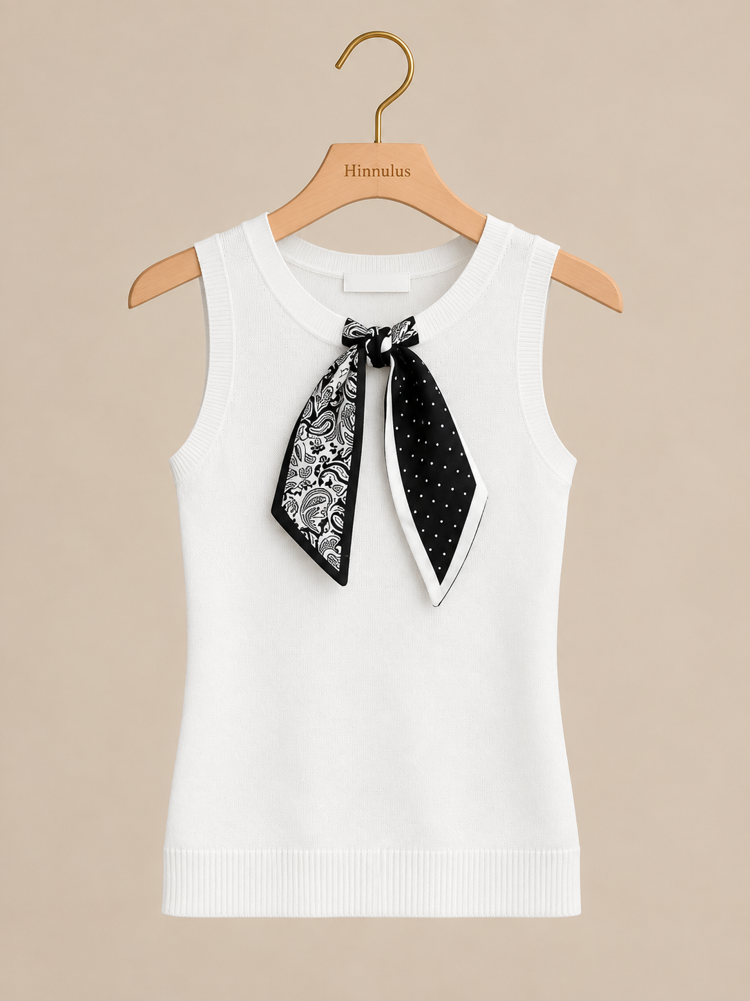 Scarf Detail Round Neck Tank