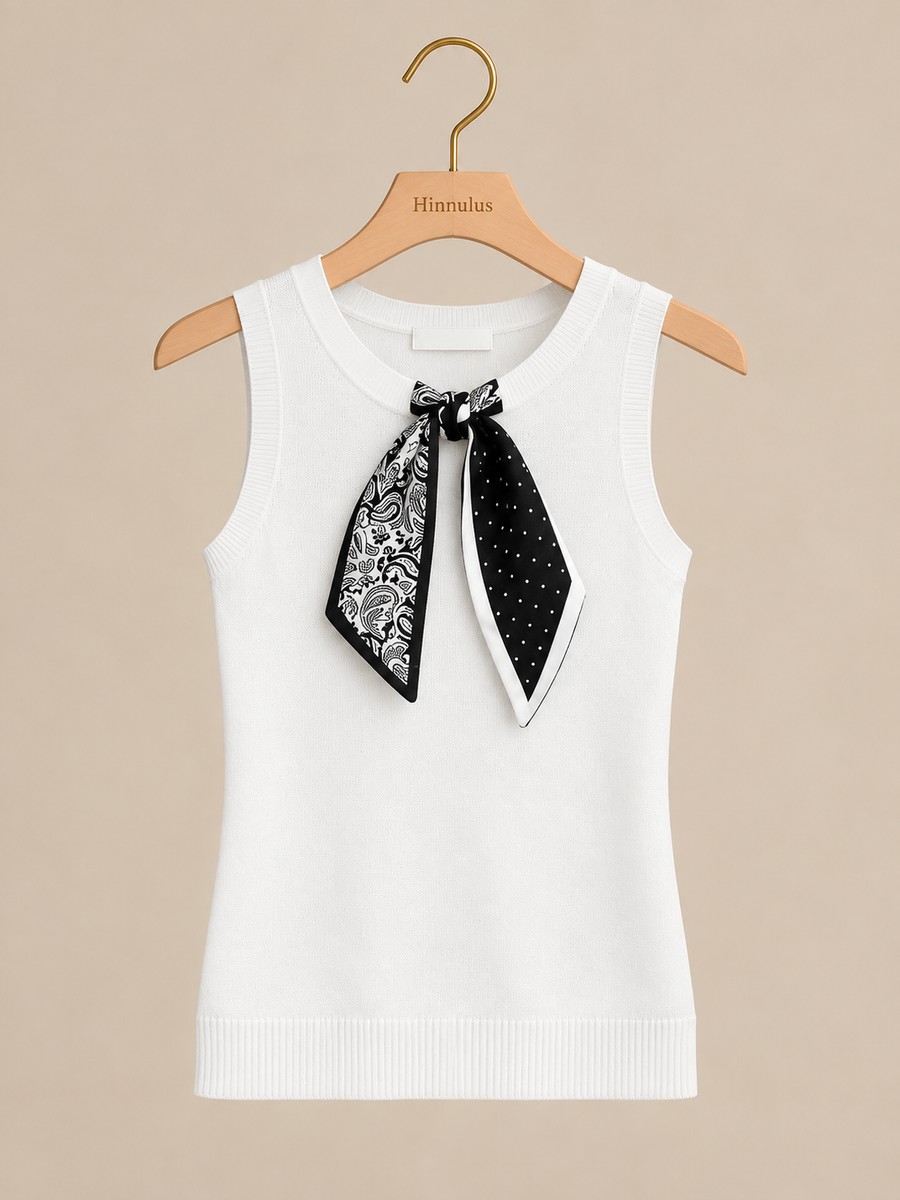 Scarf Detail Round Neck Tank
