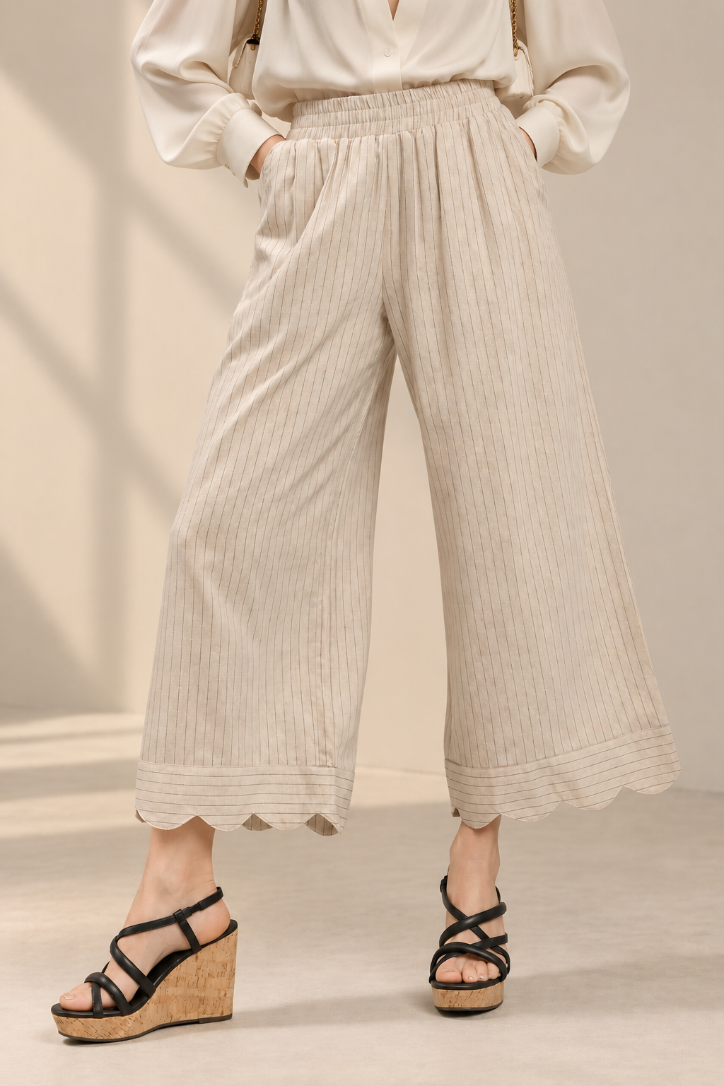 Umgee Pinstripe Wide Leg Pants