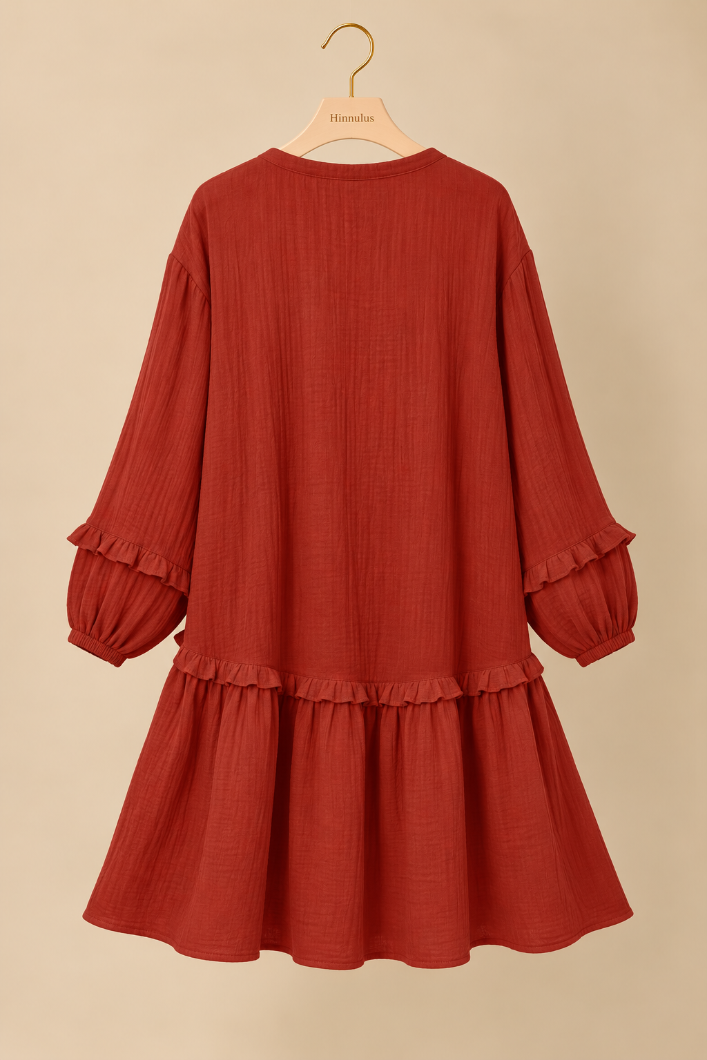 Double Take Full Size Texture Half Button Ruffle Trim Dress