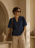 Vintage Denim Puff Sleeve Blouse | Women’s Cotton Denim Top