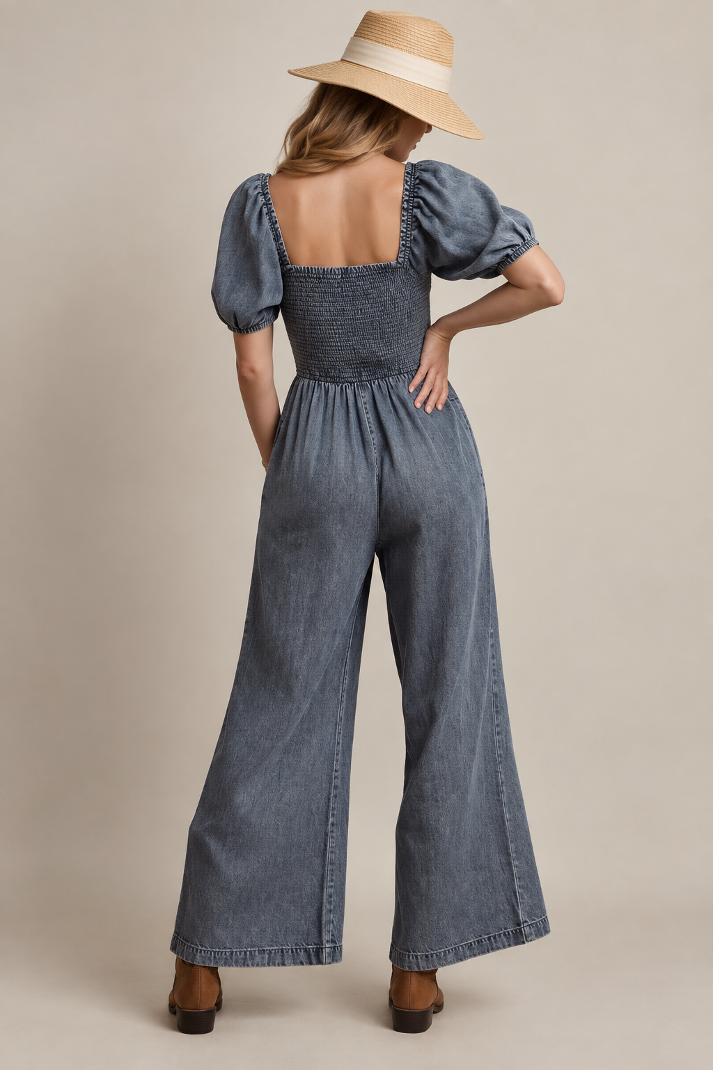 The Sienna Denim Jumpsuit | Women’s Square Neck Jumpsuit