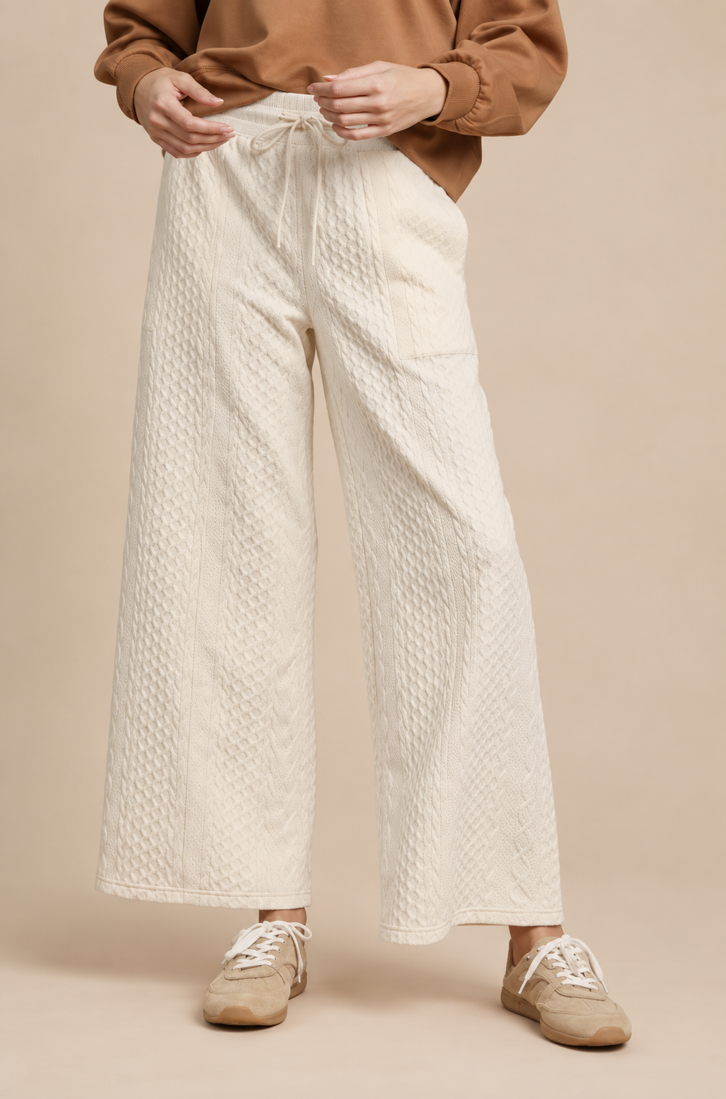 Umgee Cable Knit Textured Wide Leg Pants