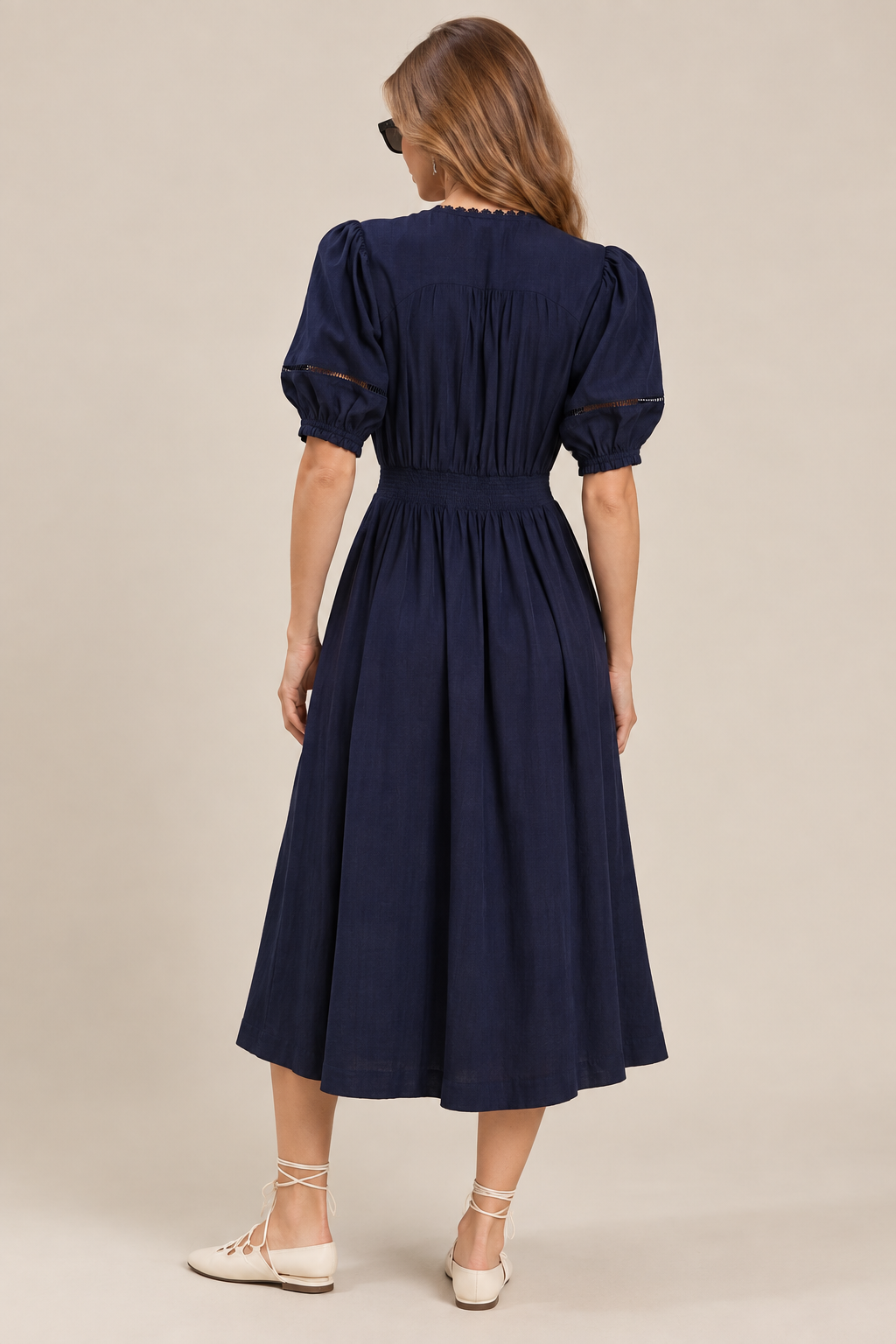 Umgee Zip-Front Smocked Waist Midi Dress