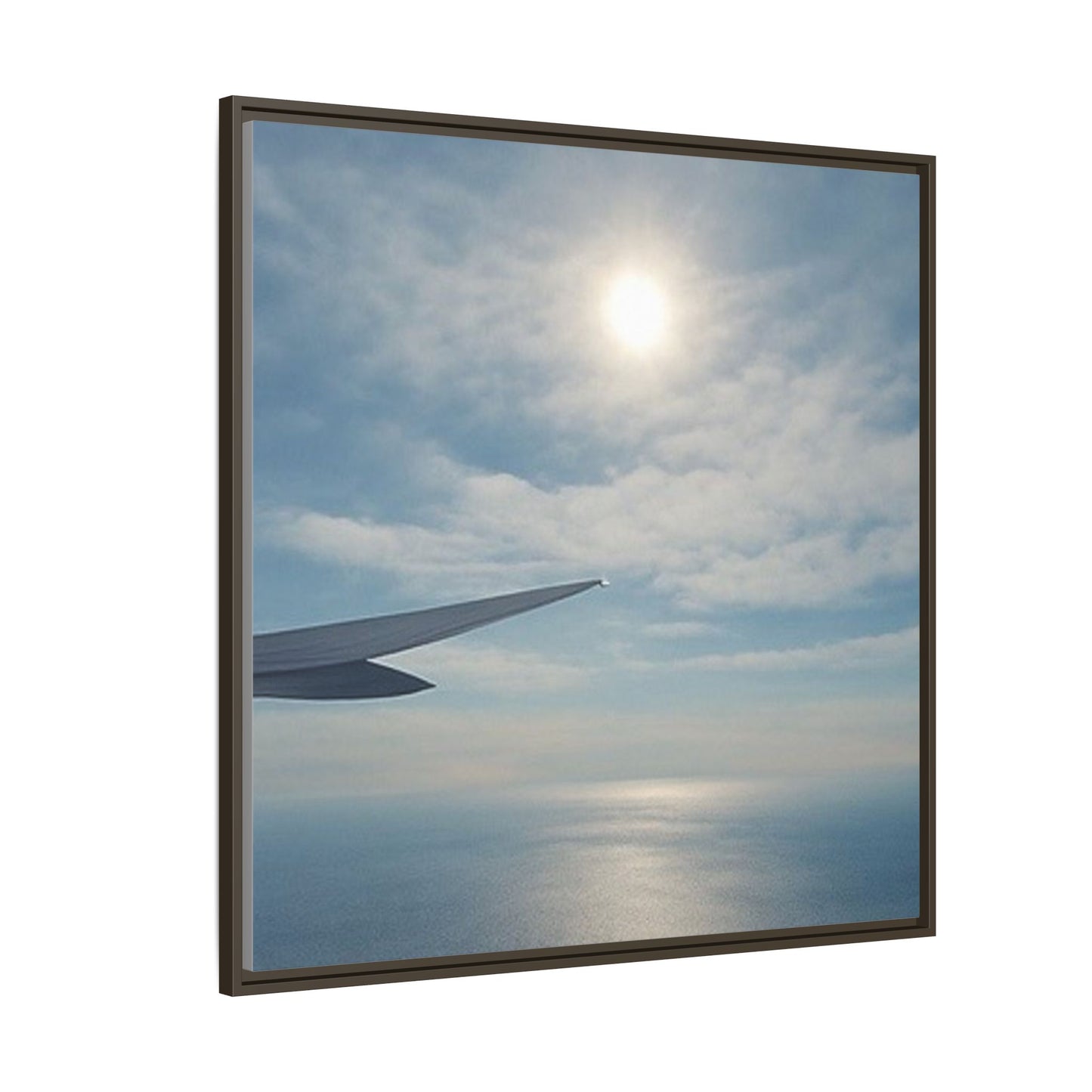 Framed Matte Canvas - Airplane Wing Over Ocean Sky